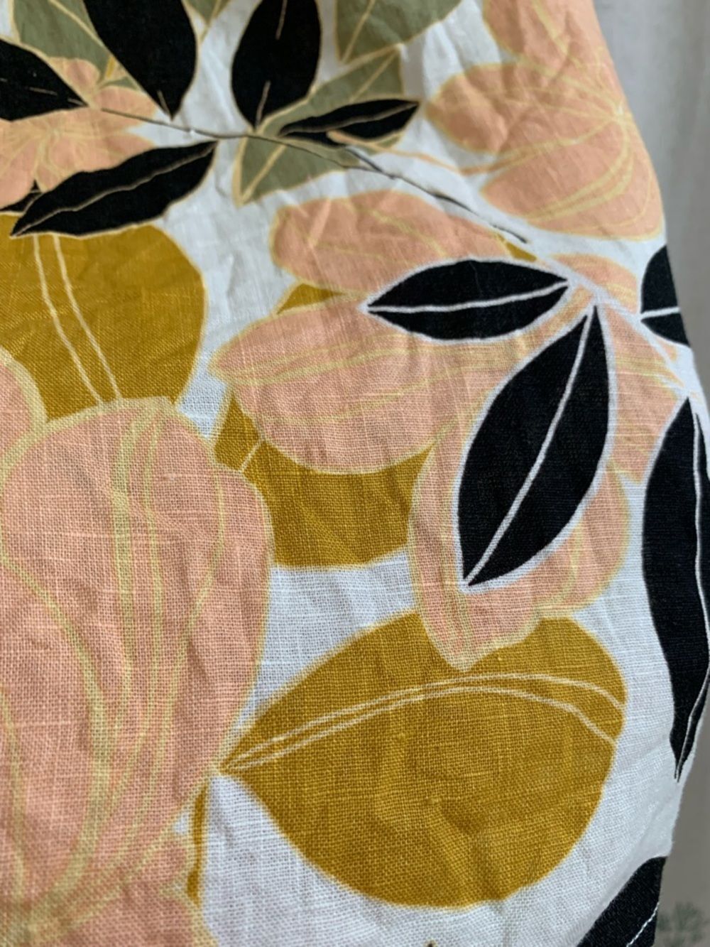 Rachel Zoe 100% Linen Leaf Print Wrap Skirt Yellow Peach Black Midi Small - Picture 3 of 7